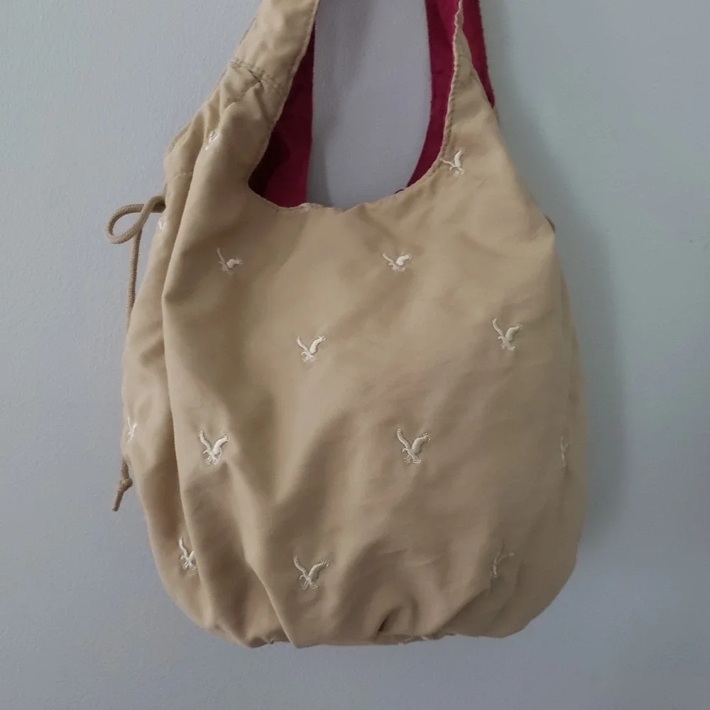 Vintage American Eagle Slouchy Hobo Shoulder Bag Purse Y2K Boho Embroidery Women